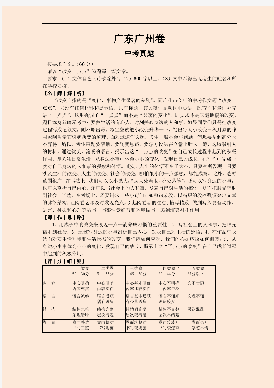 2012年中考满分作文《改变一点点》1——4(广东广州卷)