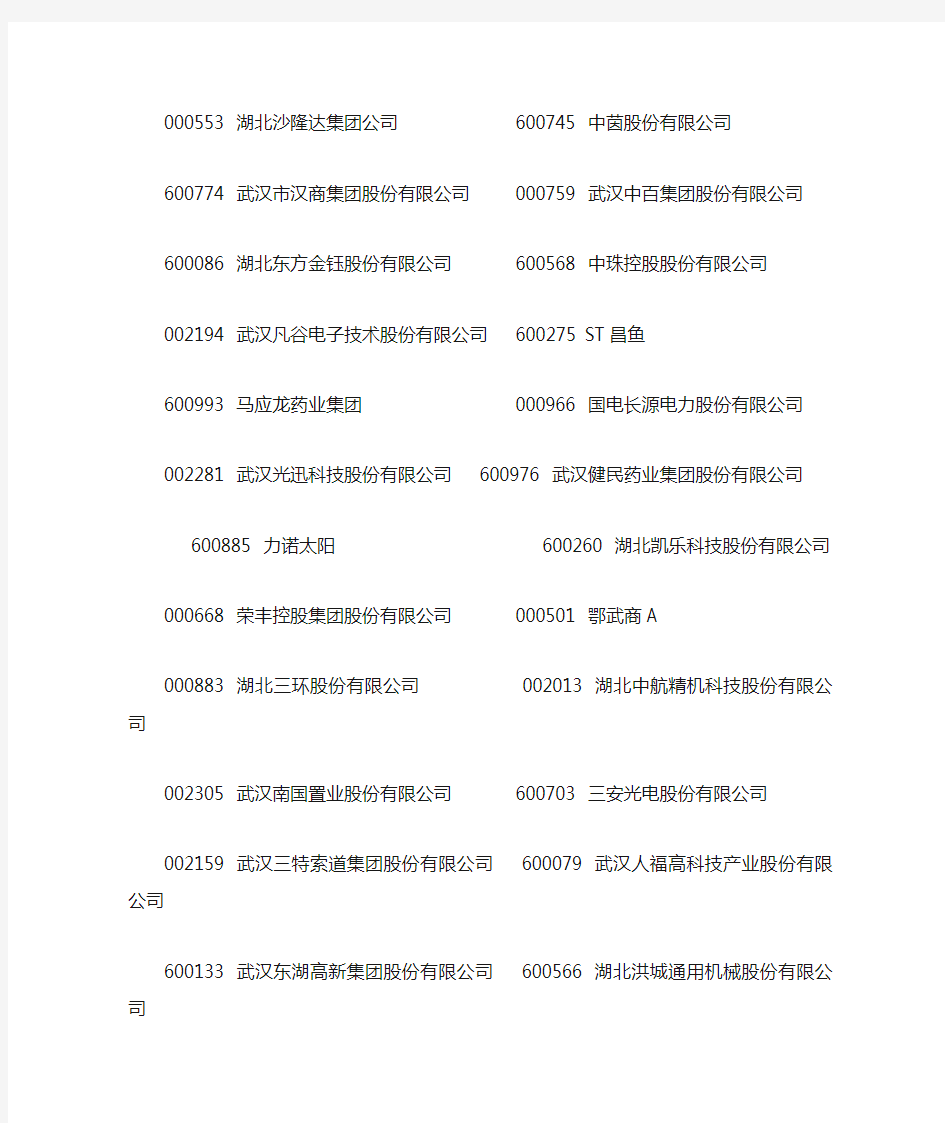 武汉市上市公司名单