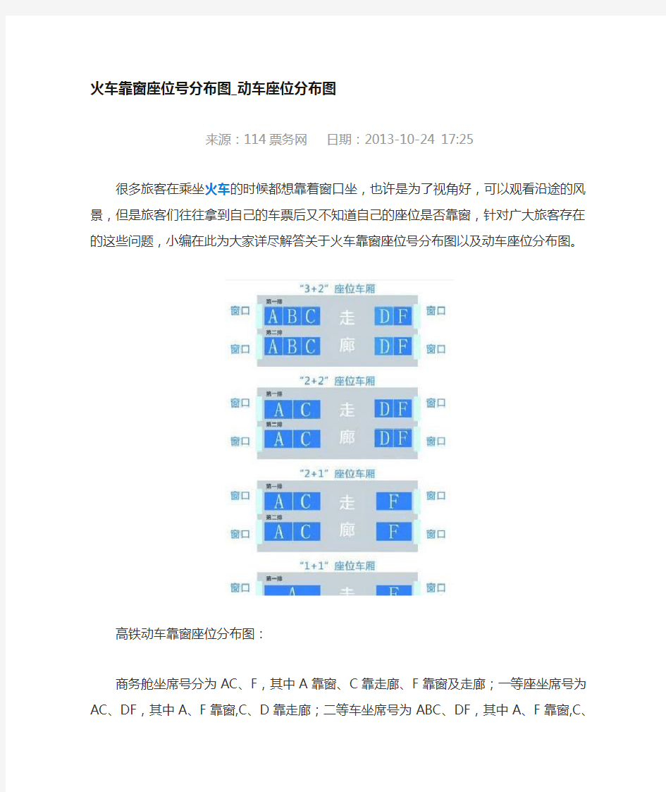 火车靠窗座位号分布图