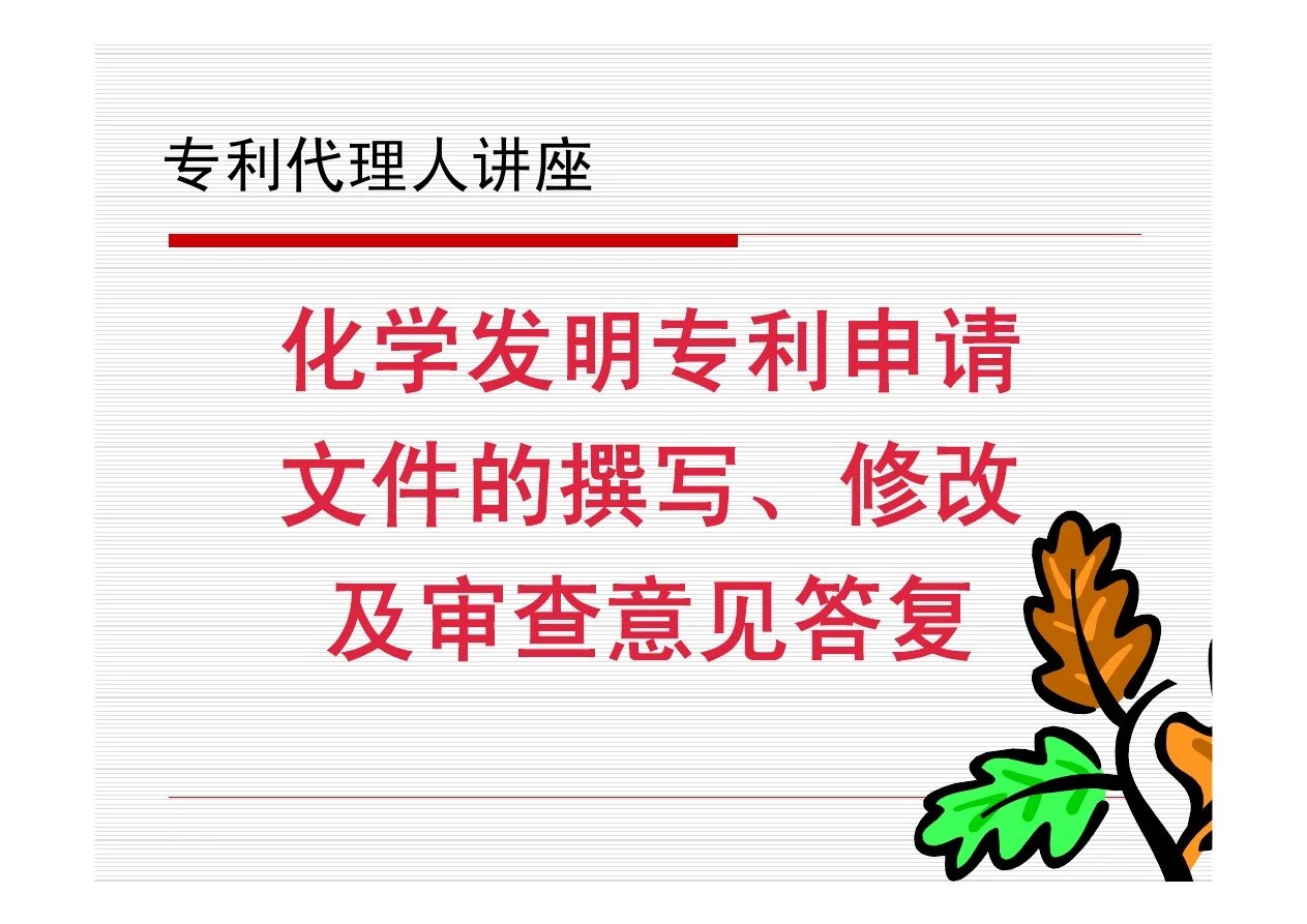 化学发明专利申请文件的撰写、修改及审查意见答复