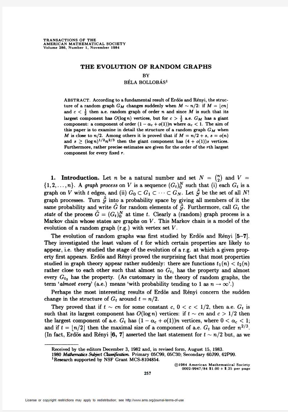 The Evolution of Random Graphs—The Giant Component