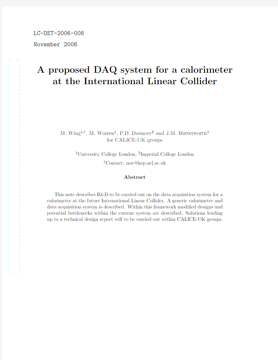 A proposed DAQ system for a calorimeter at the International Linear Collider