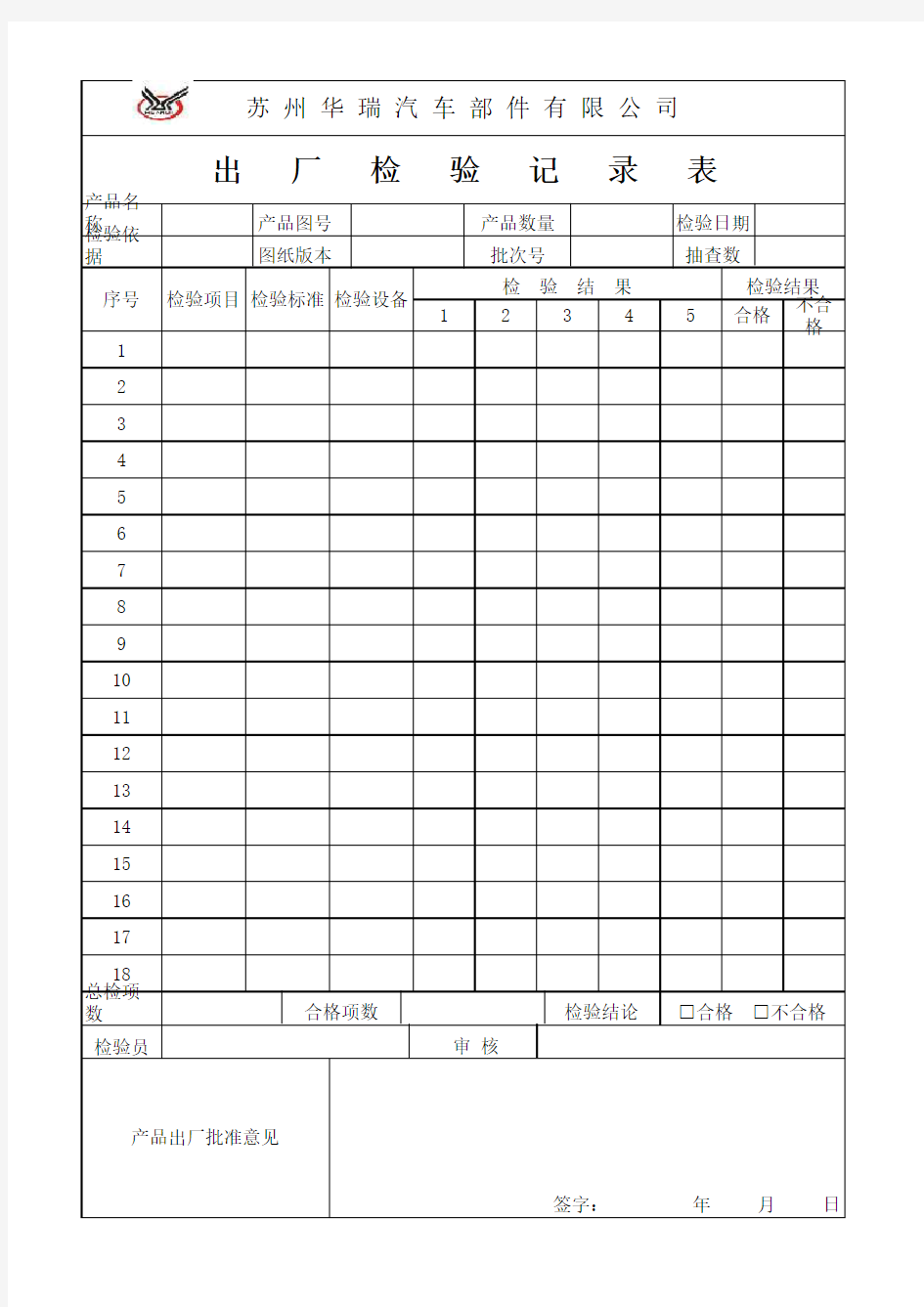 出厂检验记录表