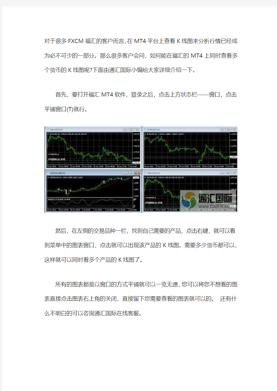 如何在FXCM福汇的MT4上查看多个货币的K线图