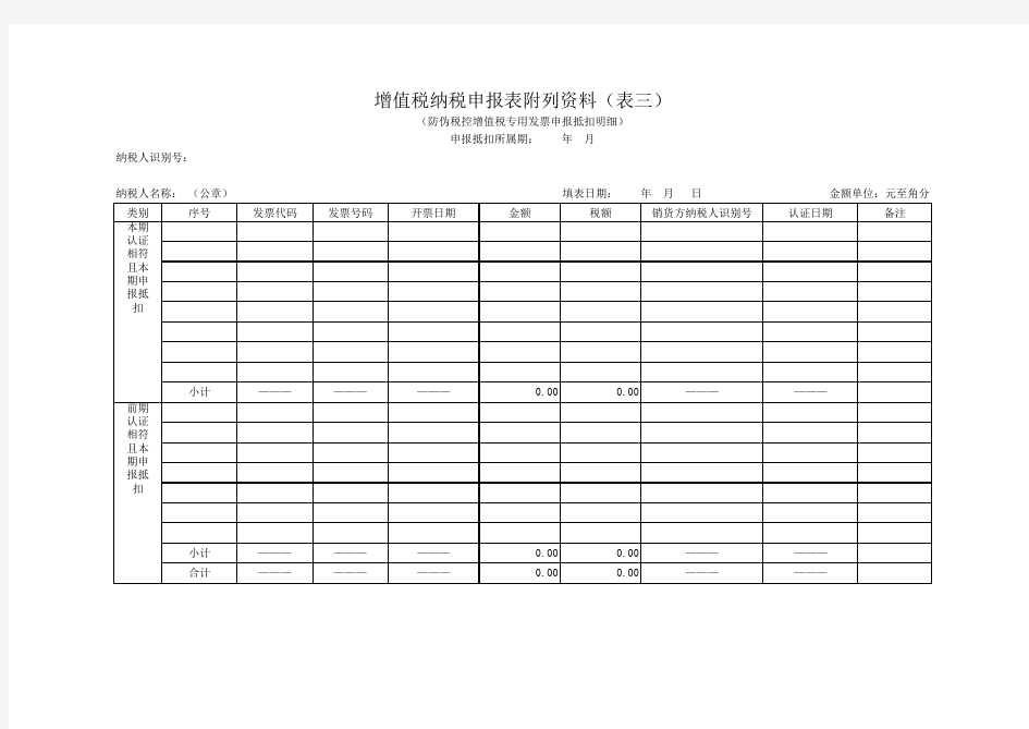 防伪税控增值税专用发票申报抵扣明细