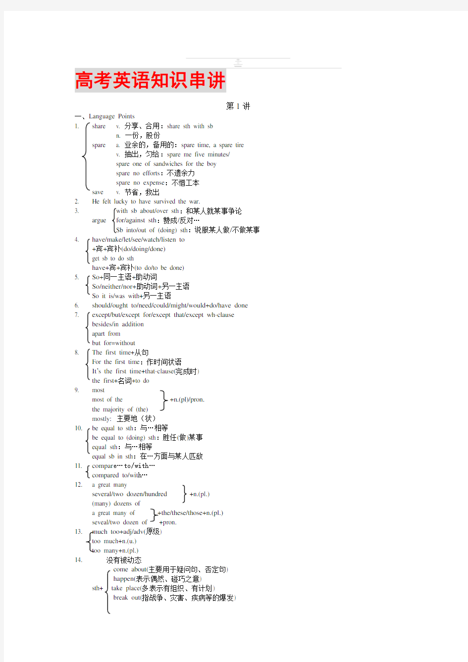 高考英语知识点-考点全归纳.