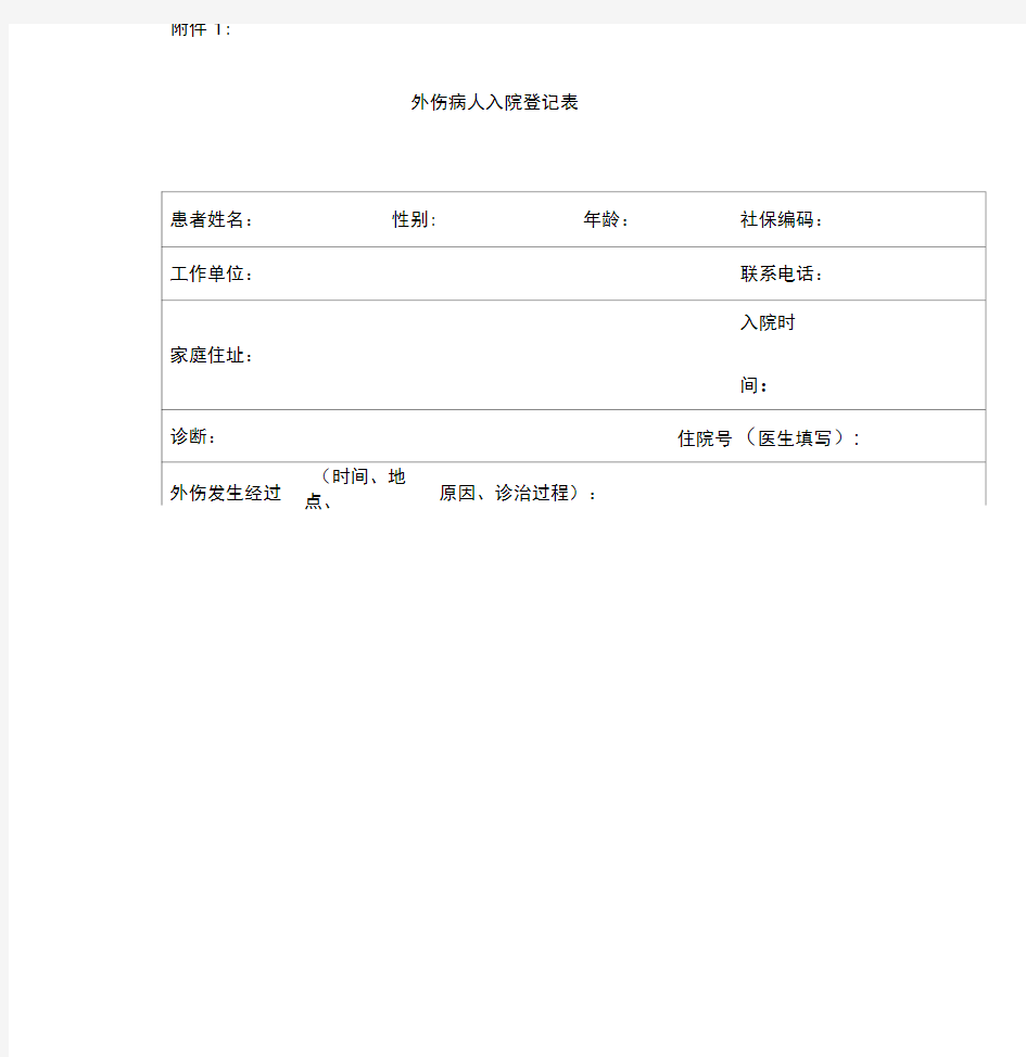 外伤入院登记表
