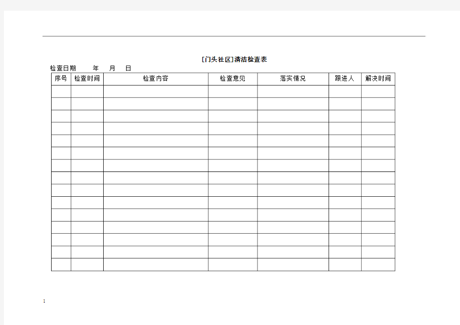 门头物业项目物业管理处保洁部清洁检查表