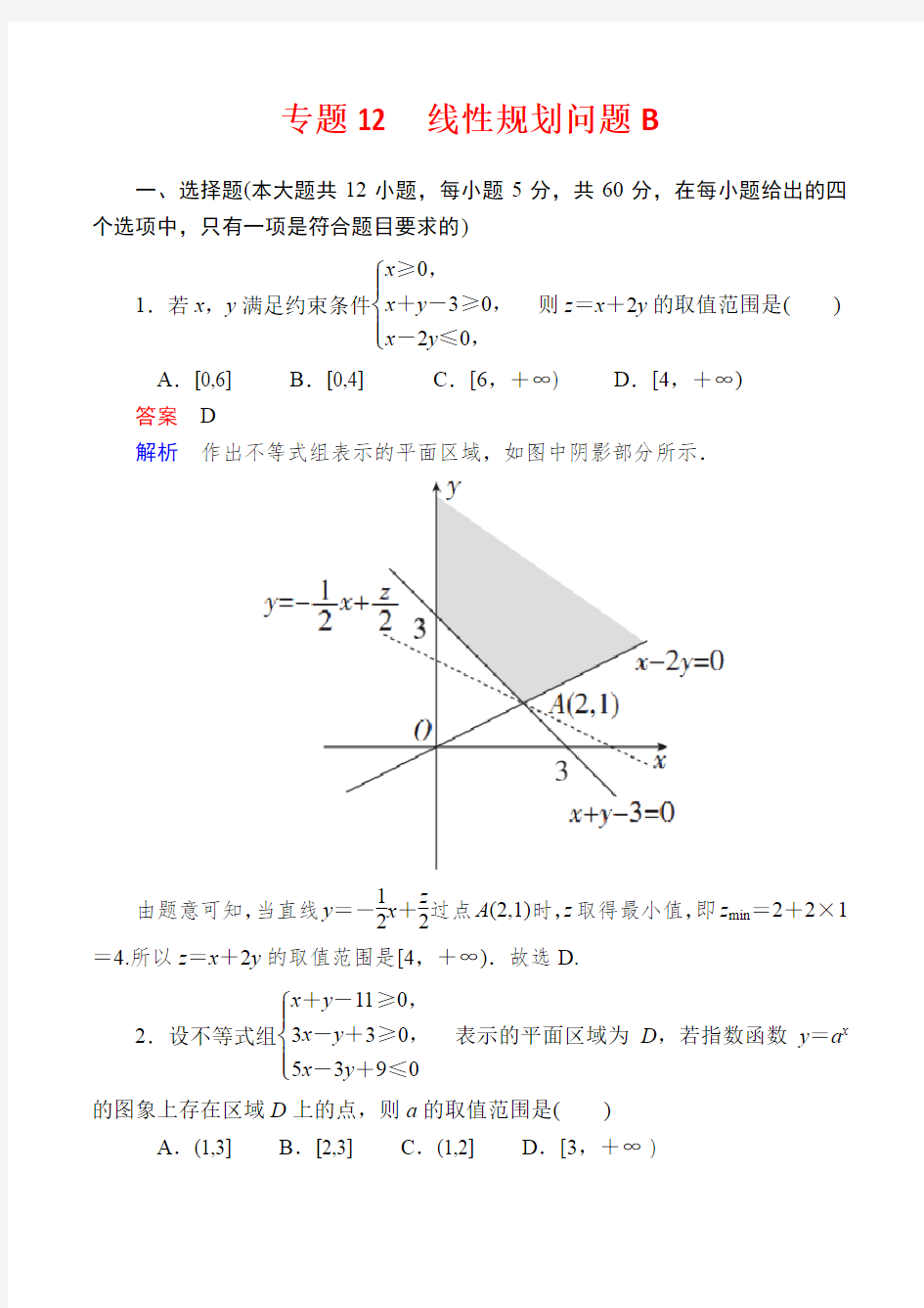 专题12  线性规划问题B