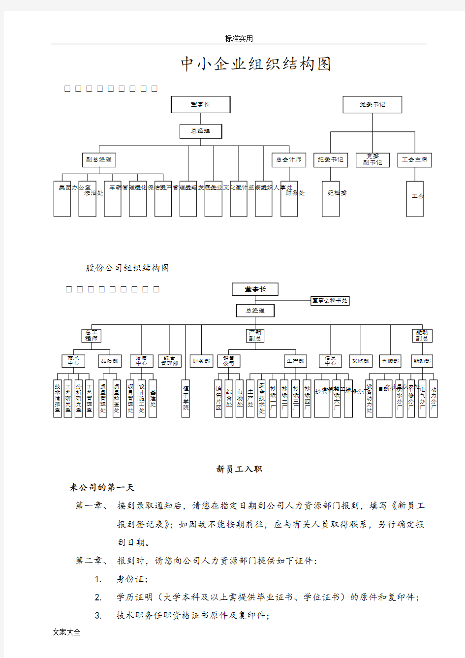 中小企业组织结构图