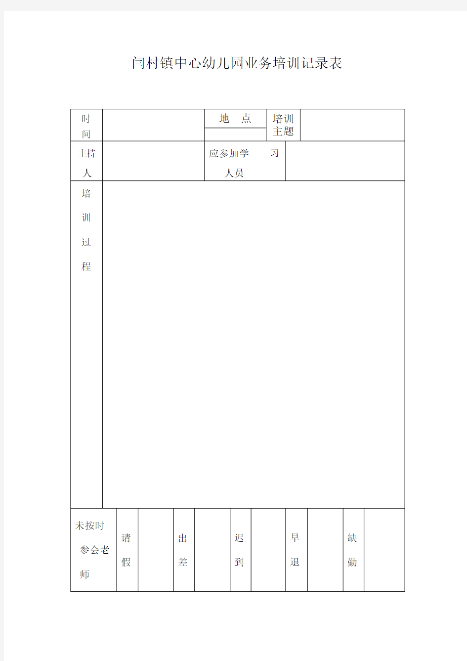 幼儿园教师培训记录表