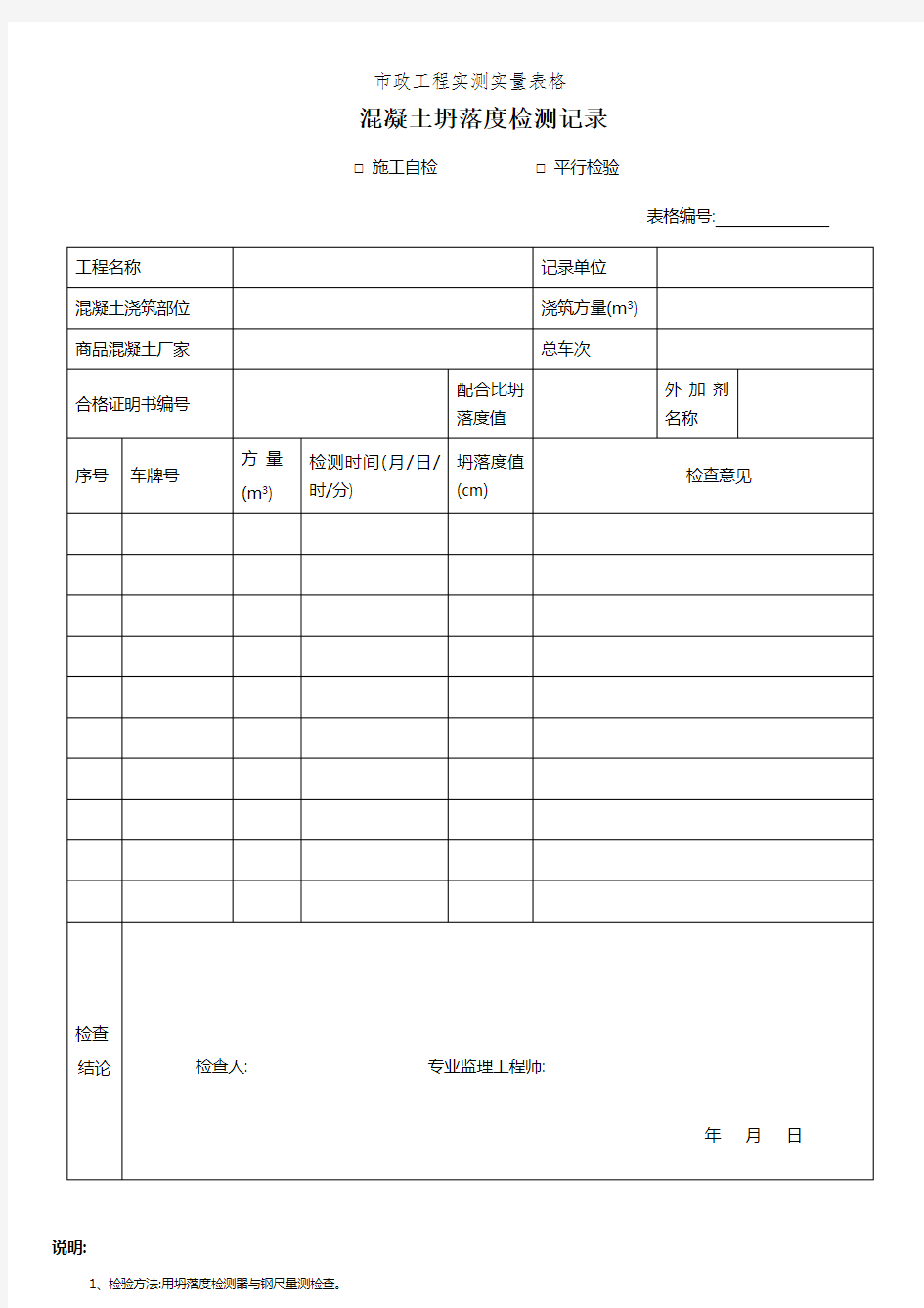 市政工程实测实量表格