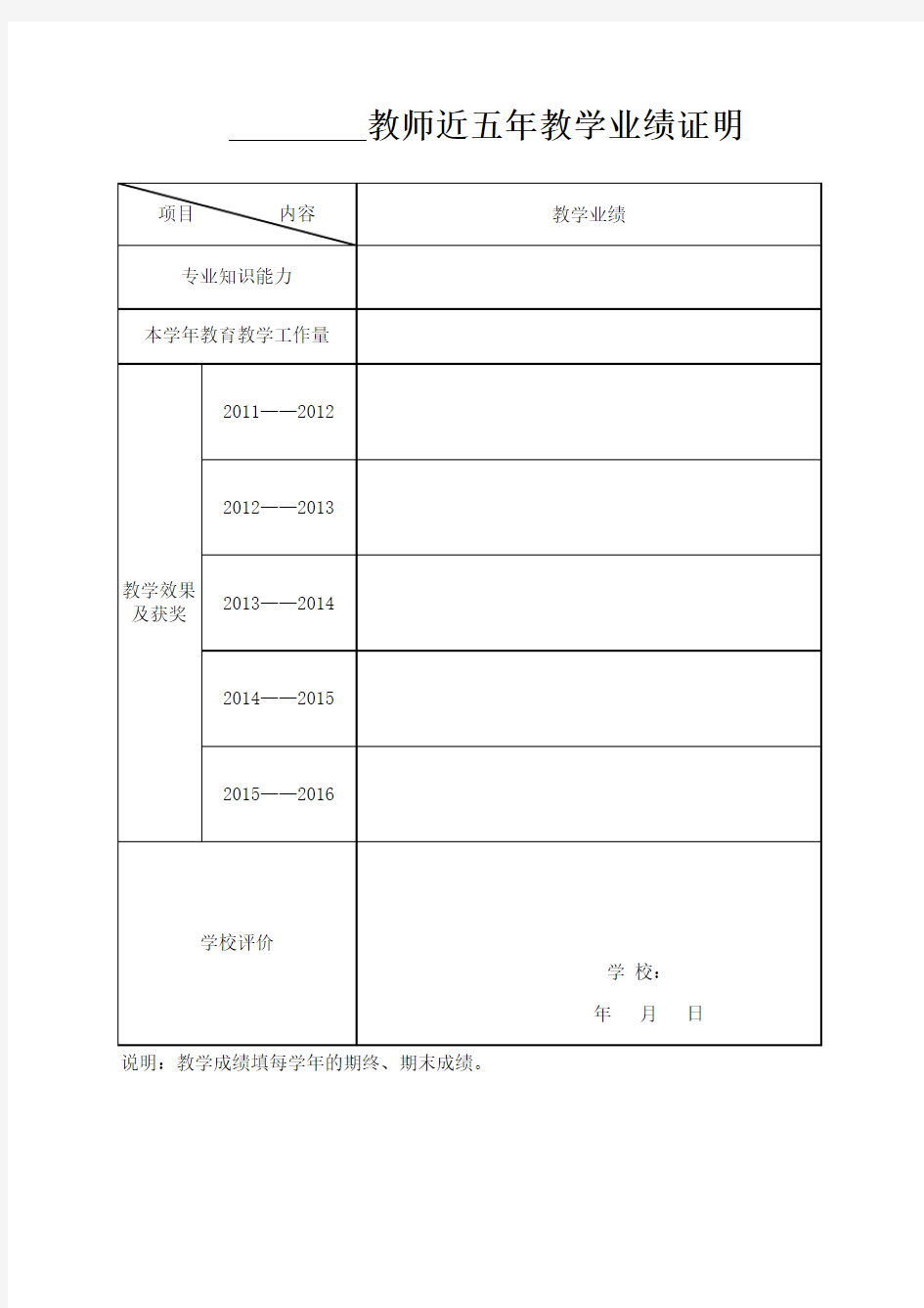 五年教学业绩证明