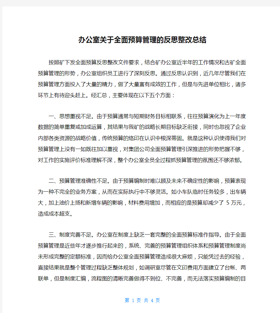 办公室关于全面预算管理的反思整改总结