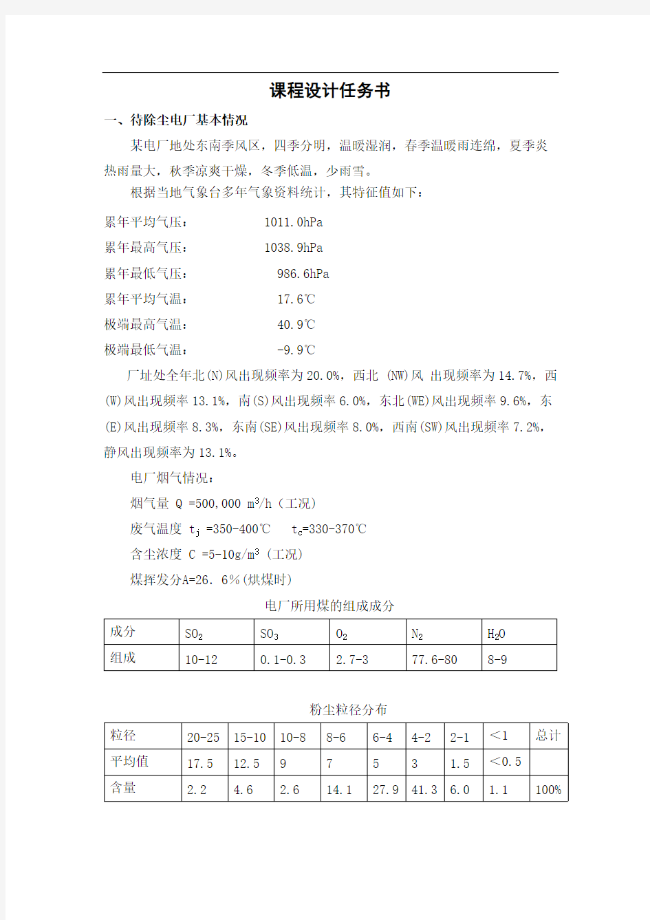 大气污染控制工程--电除尘器课程设计报告