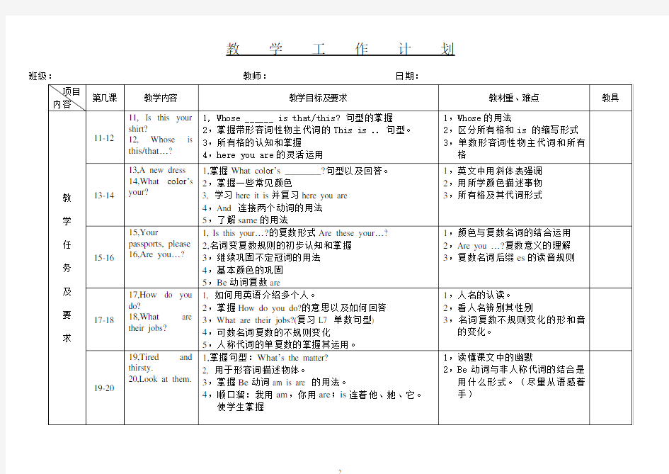 (完整版)新概念英语第一册教学计划