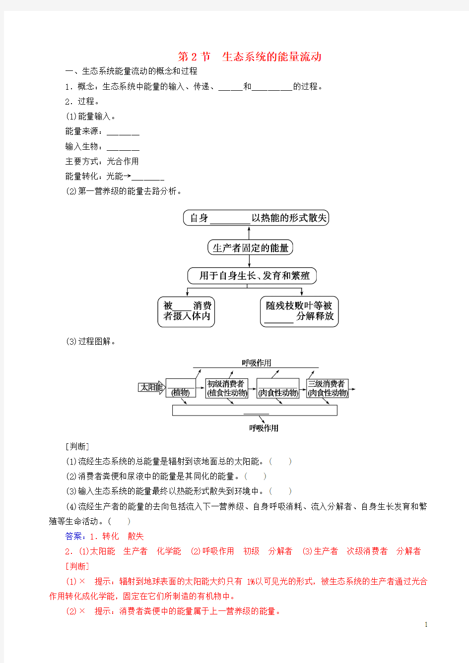 高中生物 5.2生态系统的能量流动练习 新人教版必修3