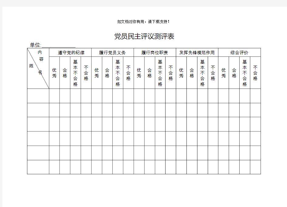 党员民主评议测评表(最新模板)74085