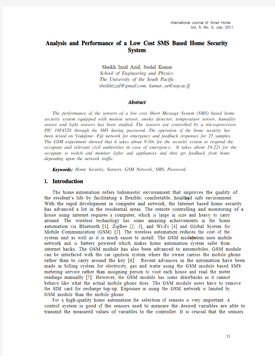 2.Analysis and Performance of a Low Cost SMS Based Home Security System