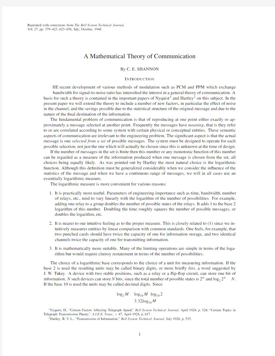 A Mathematical Theory of Communication