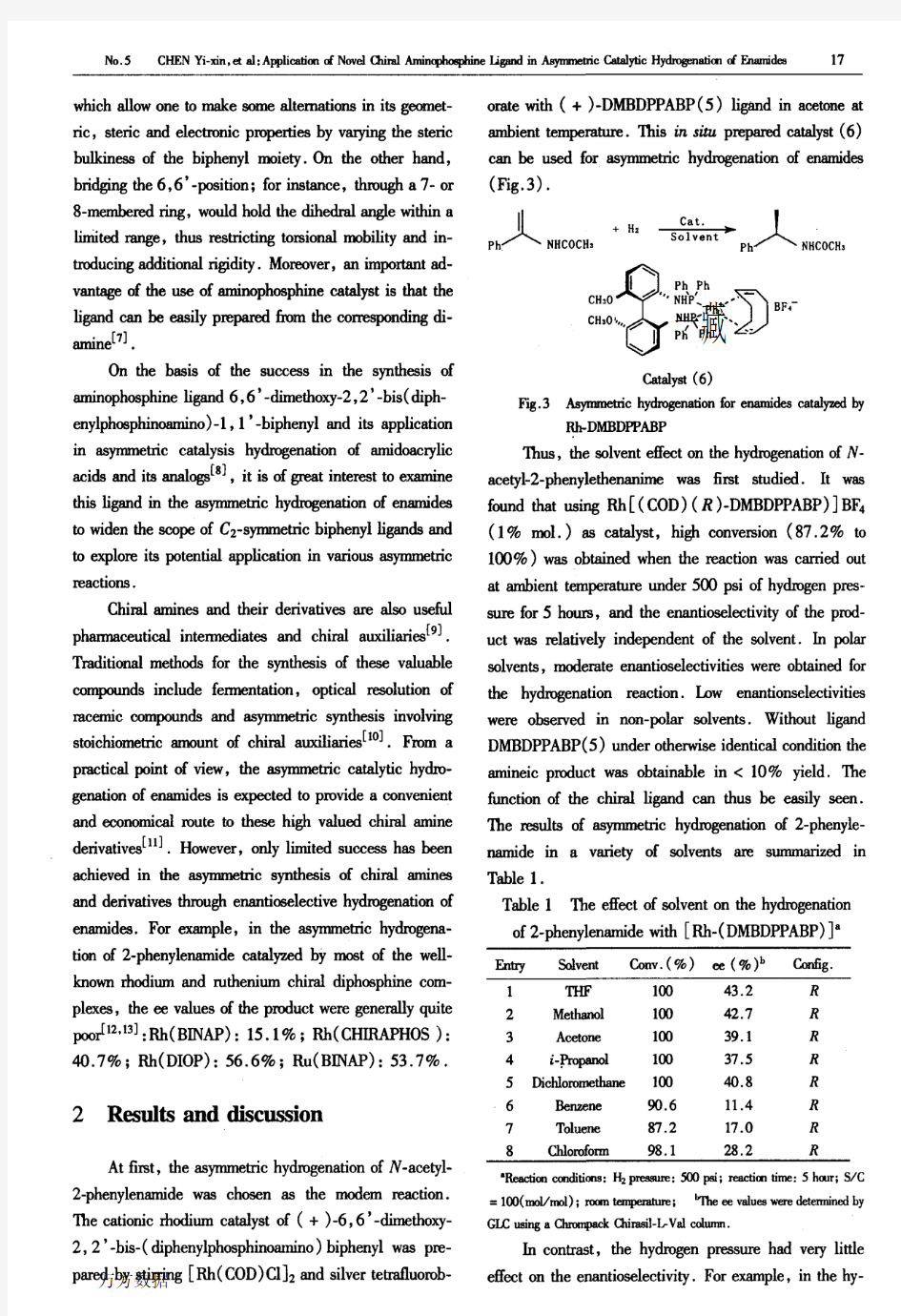 新颖手性胺基膦配体在烯胺不对称催化氢化反...(1)