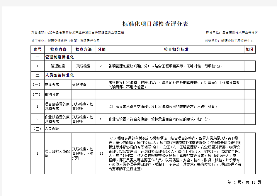 标准化项目部检查评分表