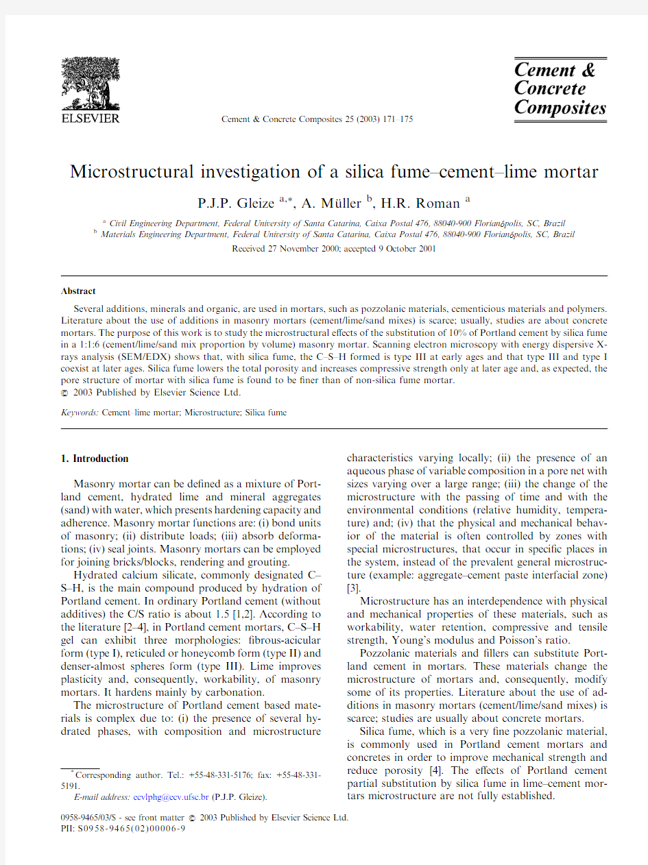 硅灰Microstructural investigation of a silica fume–cement–lime mortar