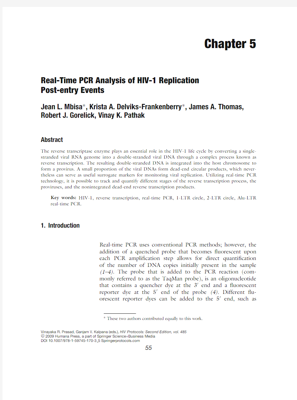 Real-Time PCR Analysis of HIV-1 Replication Post-entry Events