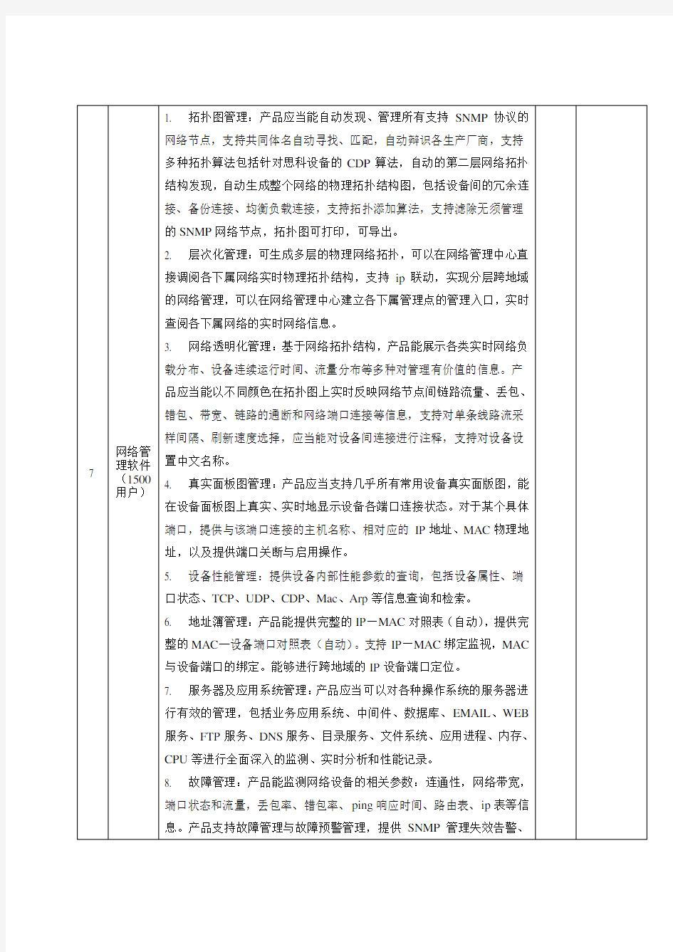 网络管理软件技术参数