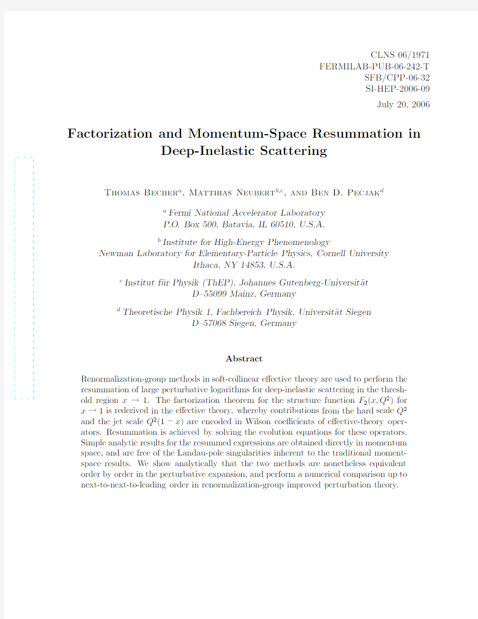 Factorization and Momentum-Space Resummation in Deep-Inelastic Scattering