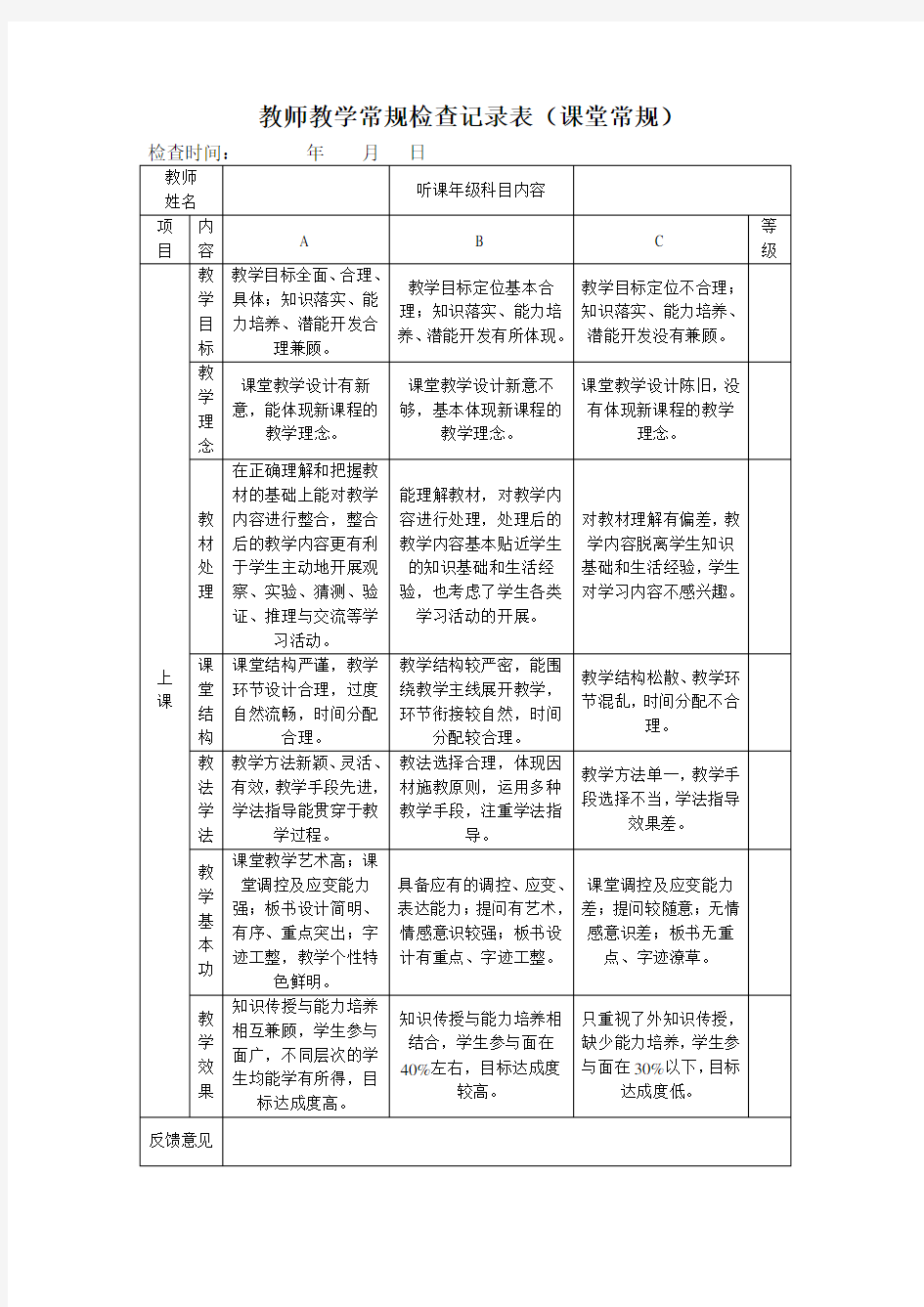 教学常规检查表