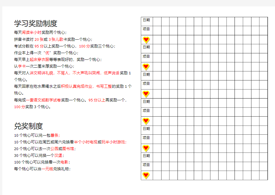 小学生学习奖励制度_