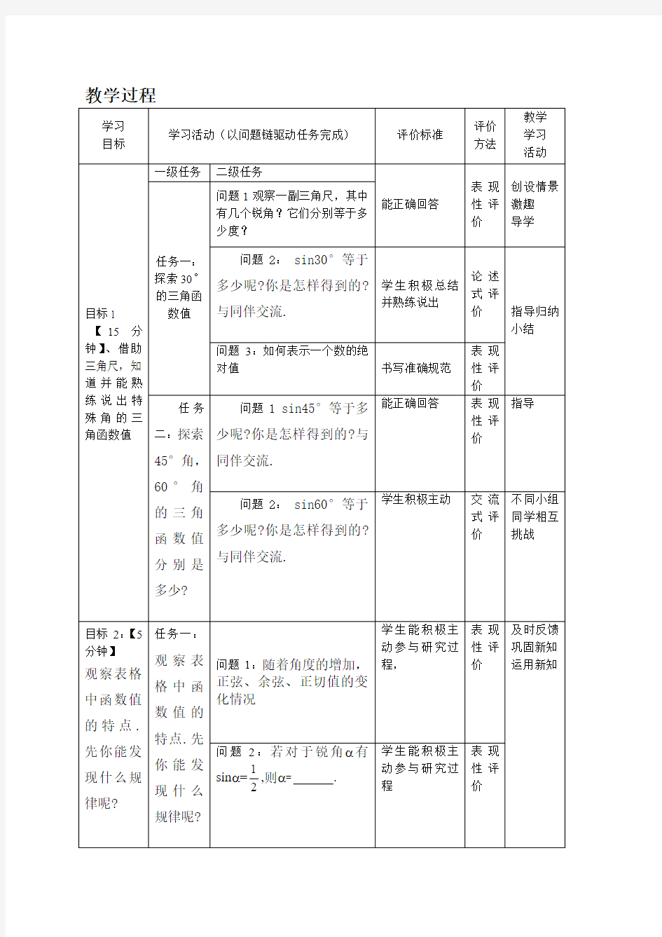 30°,45°,60°角的三角函数值教学设计