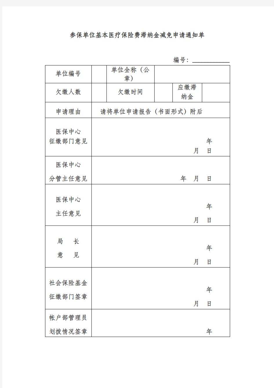 参保单位基本医疗保险费滞纳金减免申请通知单