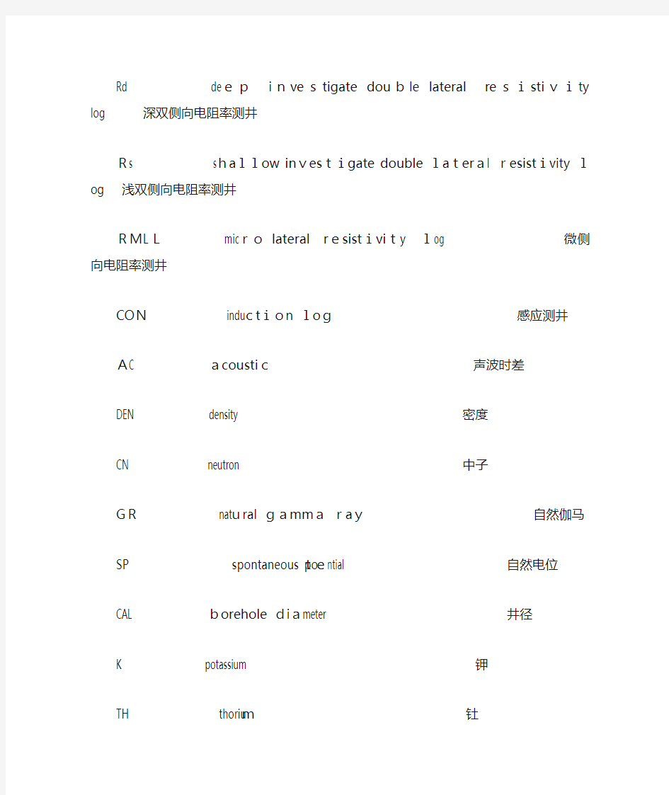 测井曲线代码一览表