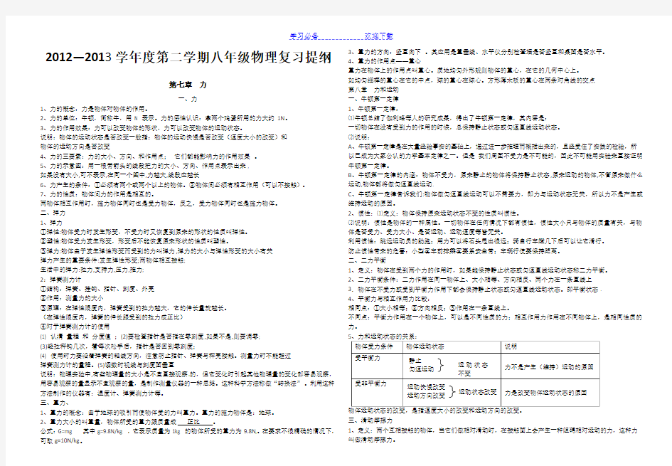 八年级物理下册知识点总结