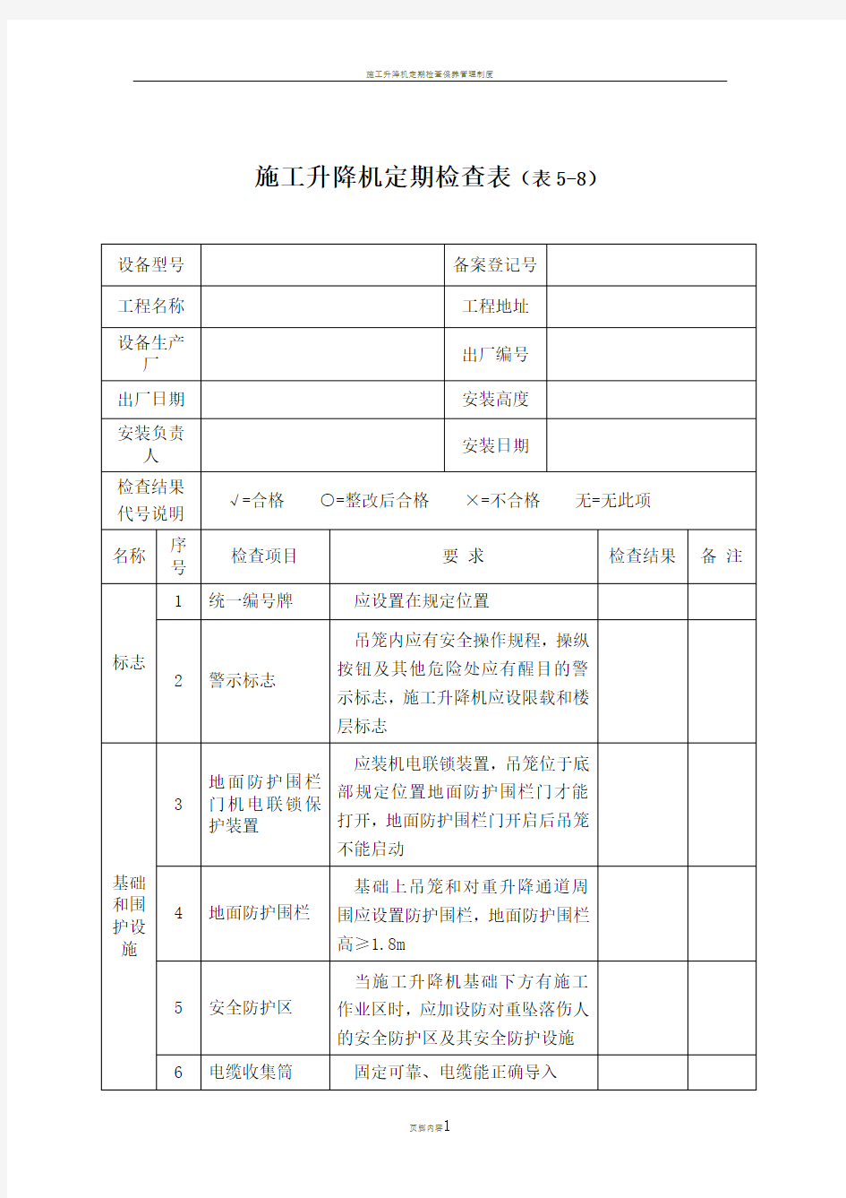 施工升降机定期检查表