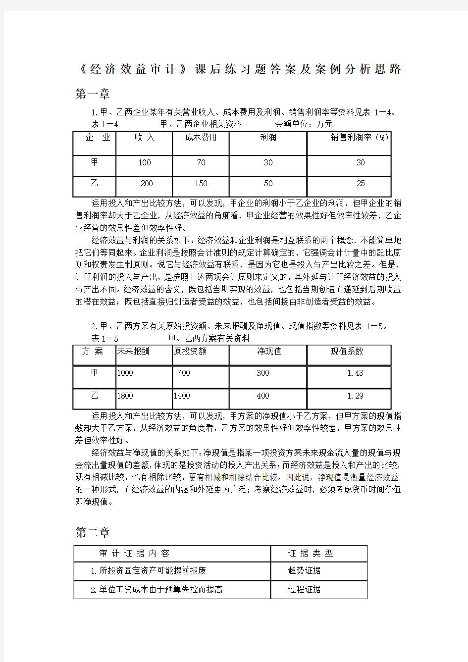 《经济效益审计》课后练习题答案及案例分析思路