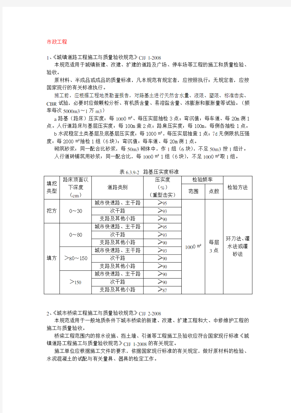 市政工程试验检测频率执行标准汇总