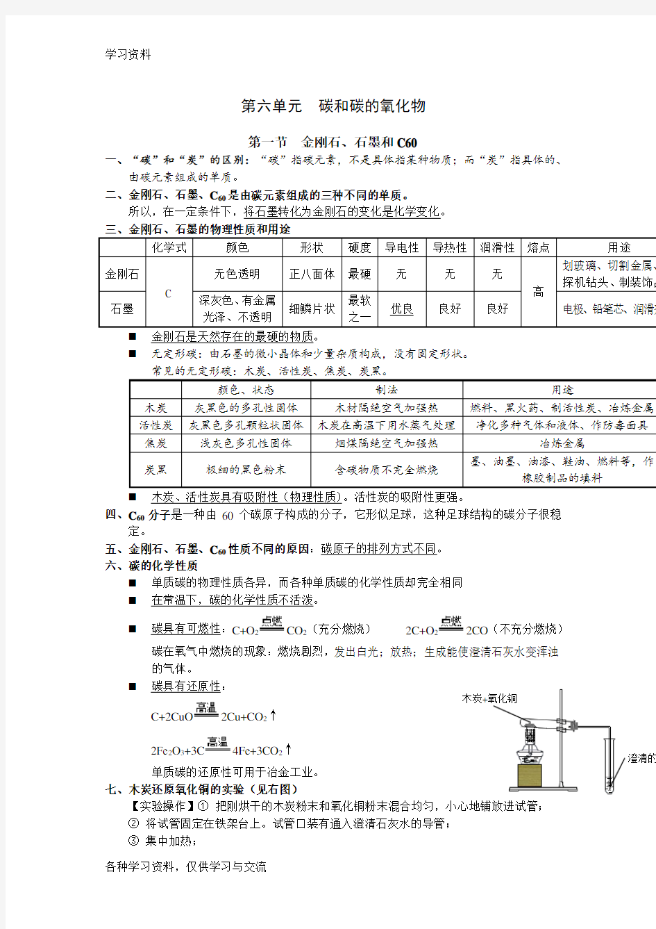 九年级化学第六章知识点总结教学文稿