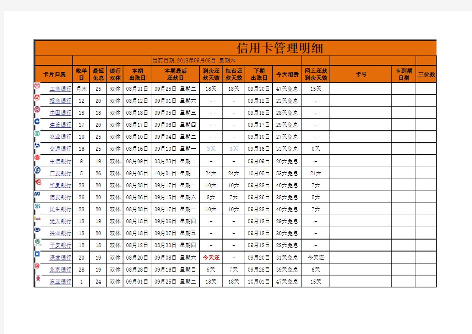 免费：信用卡还款明细表信用卡管理工具