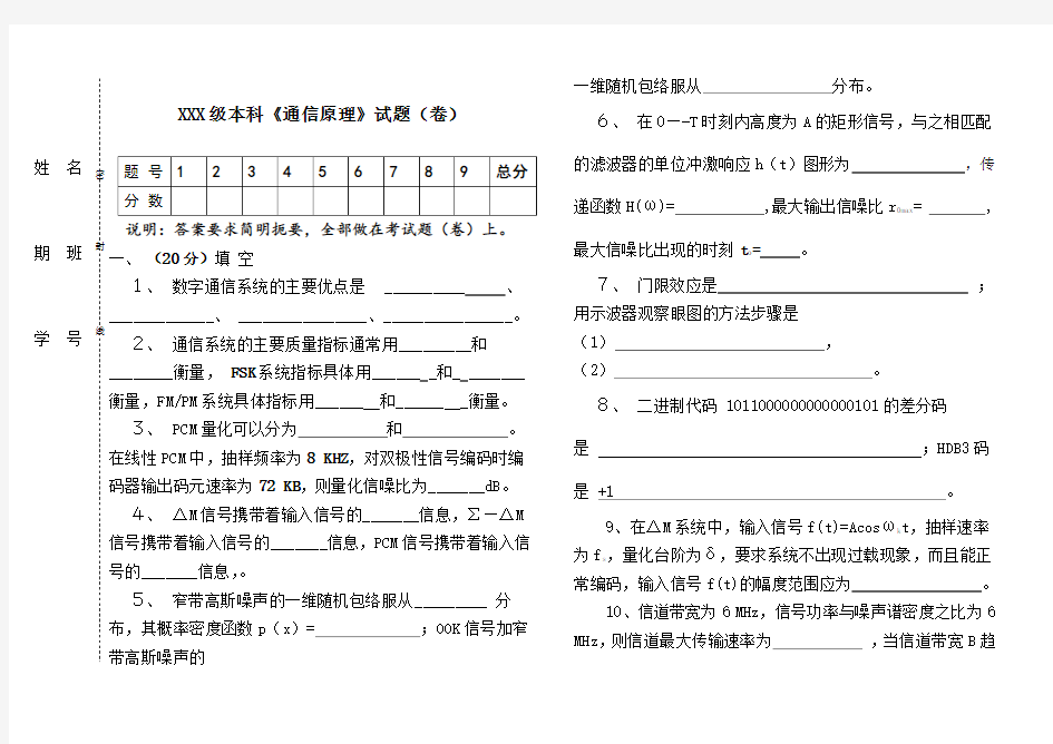 南邮通信原理期末考试试题-《通信原理》试卷01