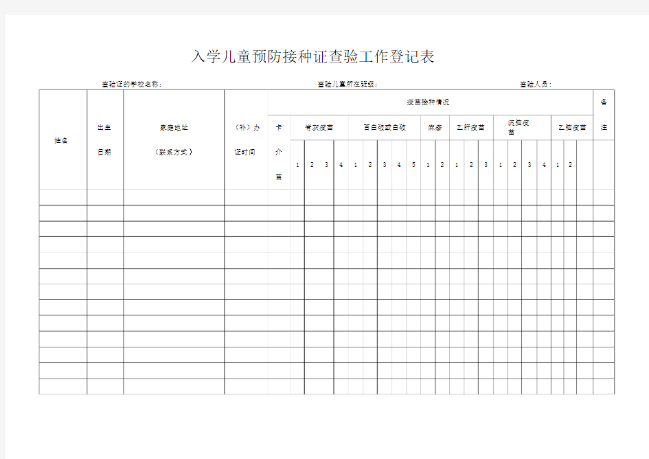 预防接种登记表