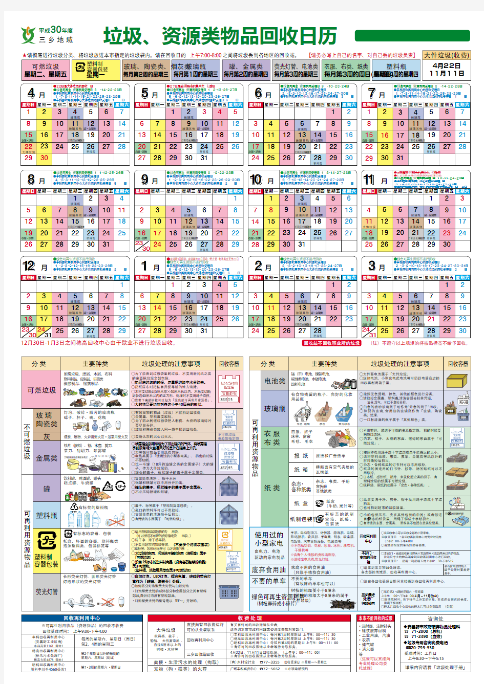 垃圾资源类物品回收日历
