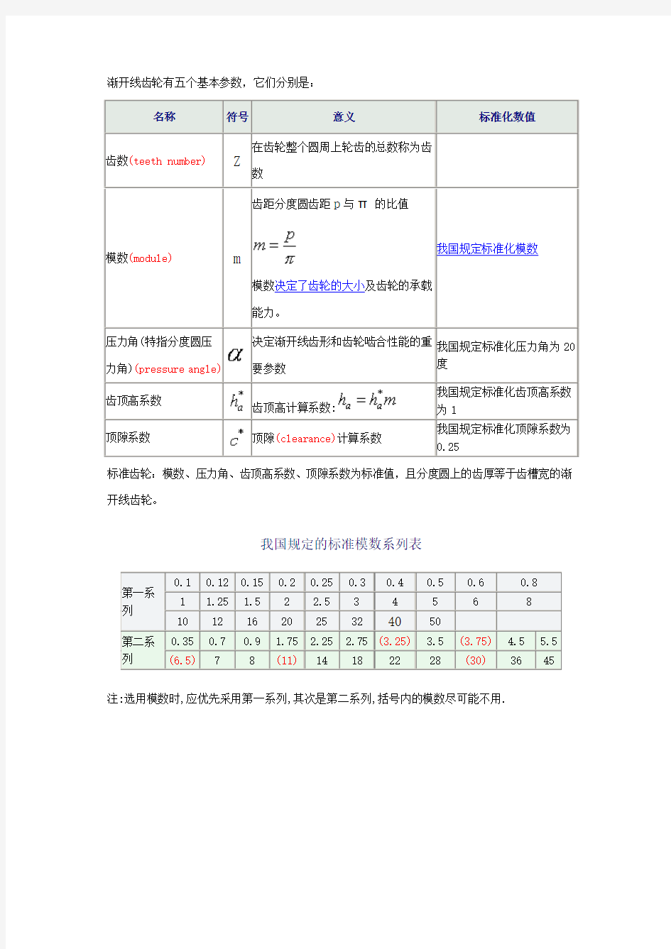 齿轮模数选取及相关国家标准