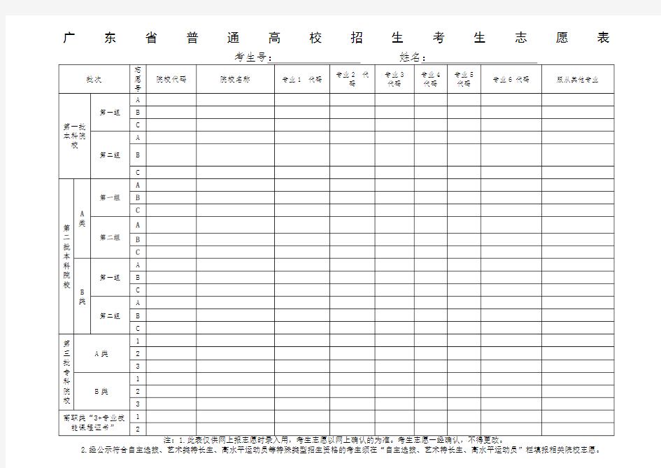广东省高考志愿填报表
