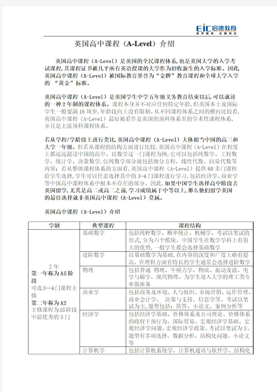 英国高中课程(A-Level)介绍