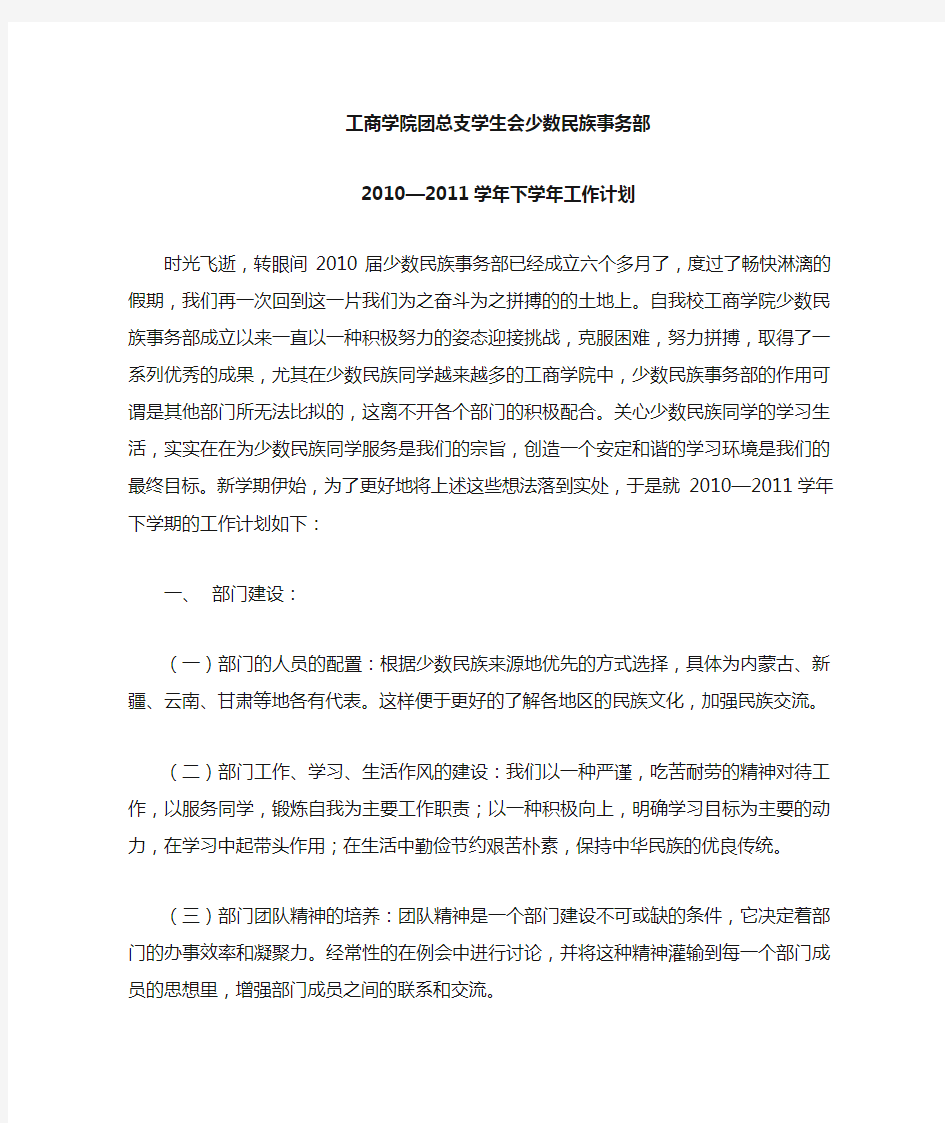 少数民族事务部工作计划