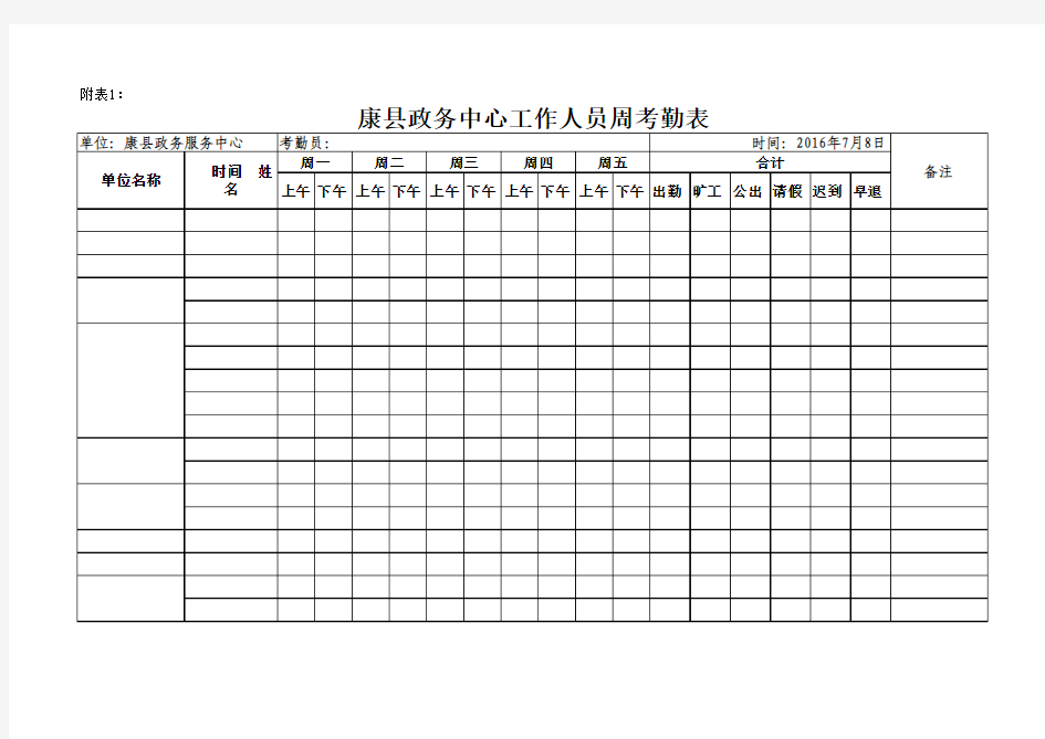 周考勤汇总表