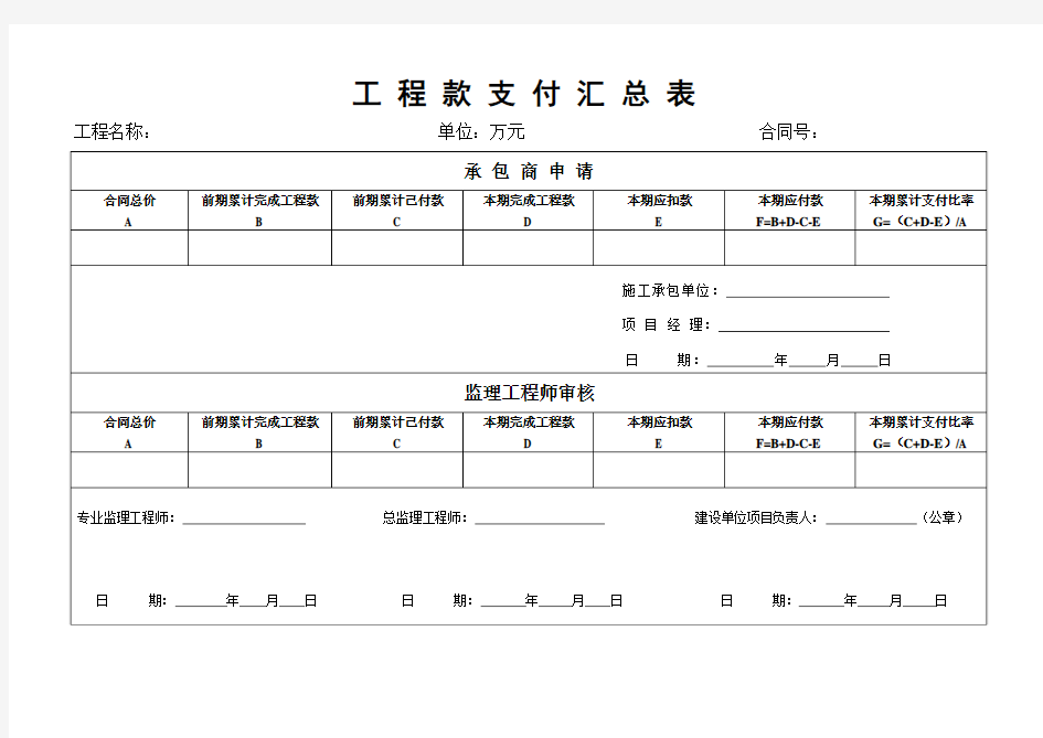 工程款支付汇总表样板